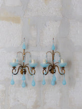 Load image into Gallery viewer, MURANO Antique PAIR Wall Light Aqua Blue Opaline Drops Cup 1930 Chandelier Bead3
