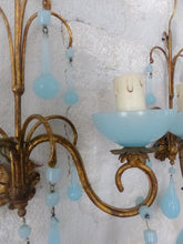 Load image into Gallery viewer, MURANO Antique PAIR Wall Light Aqua Blue Opaline Drops Cup 1930 Chandelier Bead3
