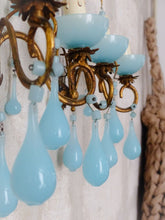 Load image into Gallery viewer, MURANO Antique PAIR Wall Light Aqua Blue Opaline Drops Cup 1930 Chandelier Bead3
