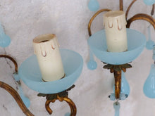 Load image into Gallery viewer, MURANO Antique PAIR Wall Light Aqua Blue Opaline Drops Cup 1930 Chandelier Bead3
