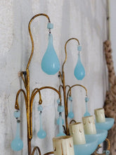 Load image into Gallery viewer, MURANO Antique PAIR Wall Light Aqua Blue Opaline Drops Cup 1930 Chandelier Bead3
