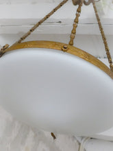 Load image into Gallery viewer, Antique French 3 Light Gilt Brass Bronze Chandelier Ceiling White Opaline Globe
