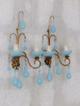 Load image into Gallery viewer, MURANO Antique PAIR Wall Light Aqua Blue Opaline Drops Cup 1930 Chandelier Bead3
