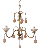 Load image into Gallery viewer, 1930 Antique Chandelier Pink Opaline Drops cup beads Murano Rare 3 lights Wall
