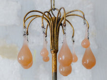 Load image into Gallery viewer, 1930 Antique Chandelier Pink Opaline Drops cup beads Murano Rare 3 lights Wall
