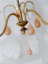 Load image into Gallery viewer, 1930 Antique Chandelier Pink Opaline Drops cup beads Murano Rare 3 lights Wall
