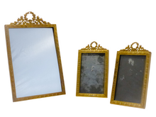 Load image into Gallery viewer, Antique Set 3x French Bronze Pediment Photo Miniature Portrait Frame Mirror 19TH
