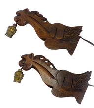 Load image into Gallery viewer, Pair Vintage French Carved Wood Gothic Chimera Wall Light Sconce Gargoye #7
