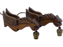 Load image into Gallery viewer, Pair Vintage French Carved Wood Gothic Chimera Wall Light Sconce Gargoye #7
