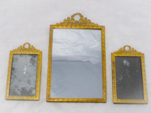 Load image into Gallery viewer, Antique Set 3x French Bronze Pediment Photo Miniature Portrait Frame Mirror 19TH
