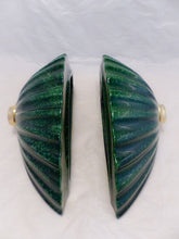 Load image into Gallery viewer, Vintage Pair Wall Lights Ceramic Malachite Robert de Schuytener Lamp 1980
