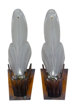 Load image into Gallery viewer, Antique Set Pair Wall Light Sconce ART DECO Glass Copper metal 1930 EZAN PETITOT
