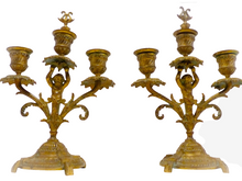 Load image into Gallery viewer, Gorgeous 19TH Antique Pair French Couple Cherub Candlestick gilded Bronze Patina
