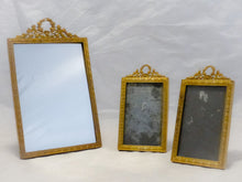 Load image into Gallery viewer, Antique Set 3x French Bronze Pediment Photo Miniature Portrait Frame Mirror 19TH
