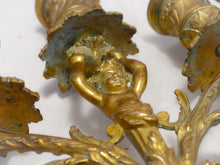 Load image into Gallery viewer, Gorgeous 19TH Antique Pair French Couple Cherub Candlestick gilded Bronze Patina
