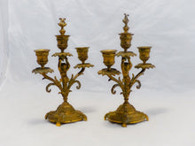 Load image into Gallery viewer, Gorgeous 19TH Antique Pair French Couple Cherub Candlestick gilded Bronze Patina
