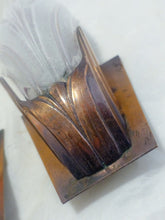 Load image into Gallery viewer, Antique Set Pair Wall Light Sconce ART DECO Glass Copper metal 1930 EZAN PETITOT
