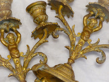 Load image into Gallery viewer, Gorgeous 19TH Antique Pair French Couple Cherub Candlestick gilded Bronze Patina
