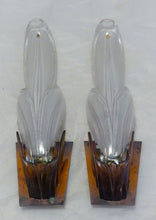 Load image into Gallery viewer, Antique Set Pair Wall Light Sconce ART DECO Glass Copper metal 1930 EZAN PETITOT
