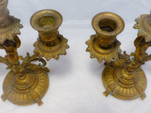 Load image into Gallery viewer, Gorgeous 19TH Antique Pair French Couple Cherub Candlestick gilded Bronze Patina
