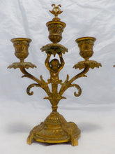 Load image into Gallery viewer, Gorgeous 19TH Antique Pair French Couple Cherub Candlestick gilded Bronze Patina
