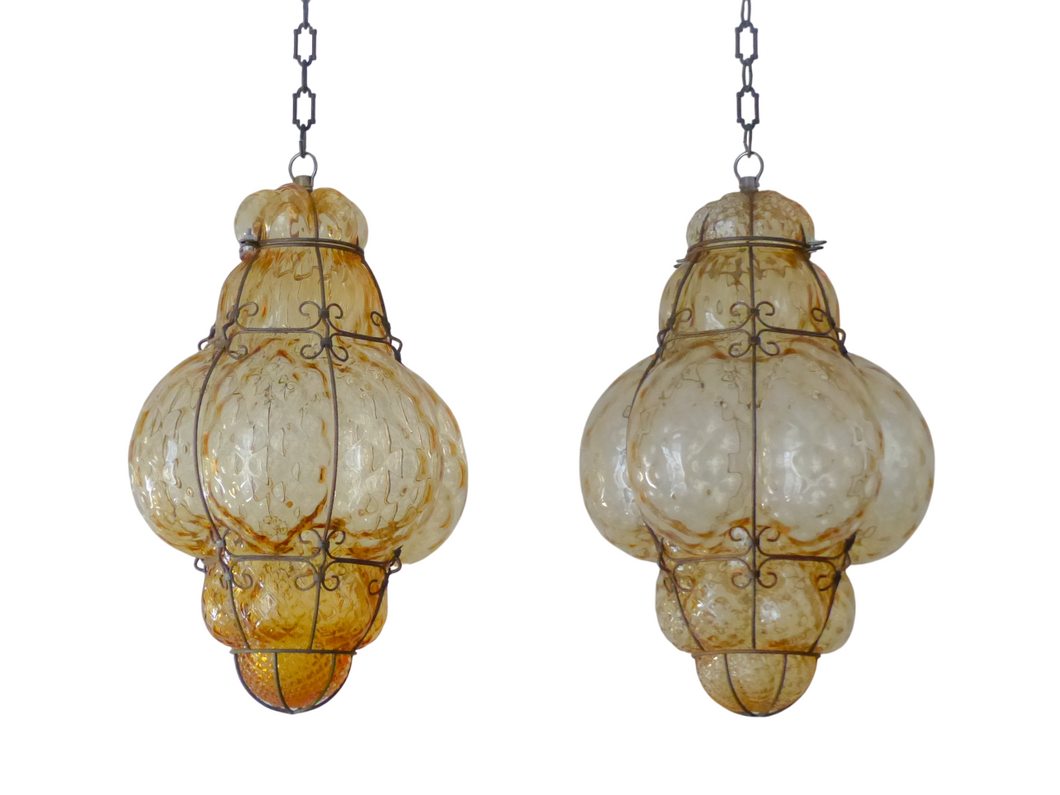 Rare Pair Venitian Lantern Ceiling Light 20TH Vintage Italian chandelier Murano