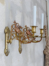 Load image into Gallery viewer, Pair Antique French Bronze Gothic Chimera Wall Light Sconce Gargoye Opaline Tube
