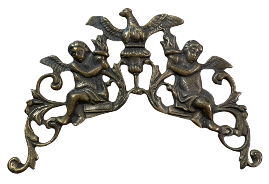 Vintage French Gilded Bronze Eagle Pediment Hardware Salvage Angel Cherub