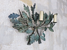 Load image into Gallery viewer, Charming Delicate Large Vintage French Metal Copper Foliage Wall Light Sconce
