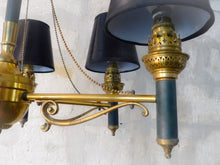 Load image into Gallery viewer, Vintage French Empire Sty. Ceiling Suspension Chandelier 1960 Gilded Green Metal
