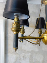 Load image into Gallery viewer, Vintage French Empire Sty. Ceiling Suspension Chandelier 1960 Gilded Green Metal
