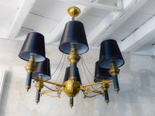 Load image into Gallery viewer, Vintage French Empire Sty. Ceiling Suspension Chandelier 1960 Gilded Green Metal
