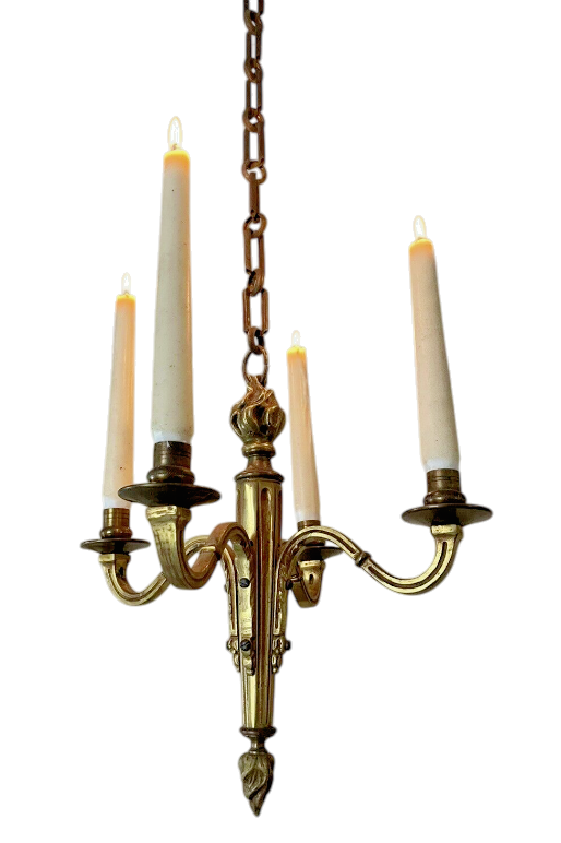 1900 Antique French Bronze Brass Candlestick Chandelier Ceiling Flame Louis XVI