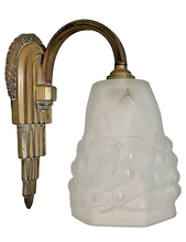 Load image into Gallery viewer, Antique Wall Light Sconce ART DECO Thick Molded Glass signed ROS Bronze 1930
