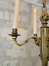 Load image into Gallery viewer, 1900 Antique French Bronze Brass Candlestick Chandelier Ceiling Flame Louis XVI
