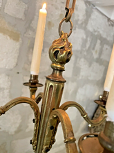 Load image into Gallery viewer, 1900 Antique French Bronze Brass Candlestick Chandelier Ceiling Flame Louis XVI
