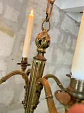 Load image into Gallery viewer, 1900 Antique French Bronze Brass Candlestick Chandelier Ceiling Flame Louis XVI
