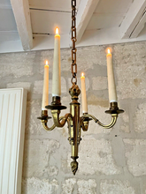 Load image into Gallery viewer, 1900 Antique French Bronze Brass Candlestick Chandelier Ceiling Flame Louis XVI
