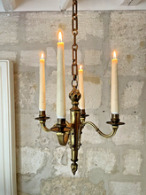 Load image into Gallery viewer, 1900 Antique French Bronze Brass Candlestick Chandelier Ceiling Flame Louis XVI
