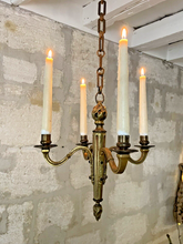 Load image into Gallery viewer, 1900 Antique French Bronze Brass Candlestick Chandelier Ceiling Flame Louis XVI
