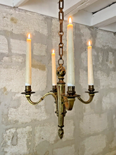 Load image into Gallery viewer, 1900 Antique French Bronze Brass Candlestick Chandelier Ceiling Flame Louis XVI
