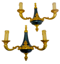 Load image into Gallery viewer, Antique PAIR French Empire Wall Light Sconce 2 Lights Gilded Bronze 1930 RARE
