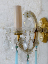 Load image into Gallery viewer, MURANO Antique Pair Wall Light Aqua Blue Opaline Drops Crystal 1950 Chandelier
