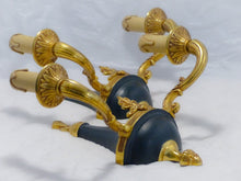 Load image into Gallery viewer, Antique PAIR French Empire Wall Light Sconce 2 Lights Gilded Bronze 1930 RARE
