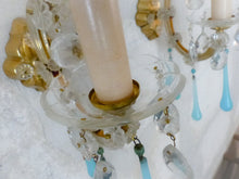 Load image into Gallery viewer, MURANO Antique Pair Wall Light Aqua Blue Opaline Drops Crystal 1950 Chandelier
