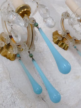 Load image into Gallery viewer, MURANO Antique Pair Wall Light Aqua Blue Opaline Drops Crystal 1950 Chandelier
