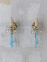 Load image into Gallery viewer, MURANO Antique Pair Wall Light Aqua Blue Opaline Drops Crystal 1950 Chandelier
