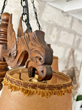 Load image into Gallery viewer, Nice Vintage French Carved Wood Gothic Chimera Chandelier 4 Lights Gargoye 1950
