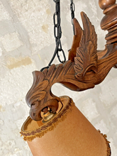 Load image into Gallery viewer, Nice Vintage French Carved Wood Gothic Chimera Chandelier 4 Lights Gargoye 1950
