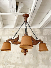 Load image into Gallery viewer, Nice Vintage French Carved Wood Gothic Chimera Chandelier 4 Lights Gargoye 1950
